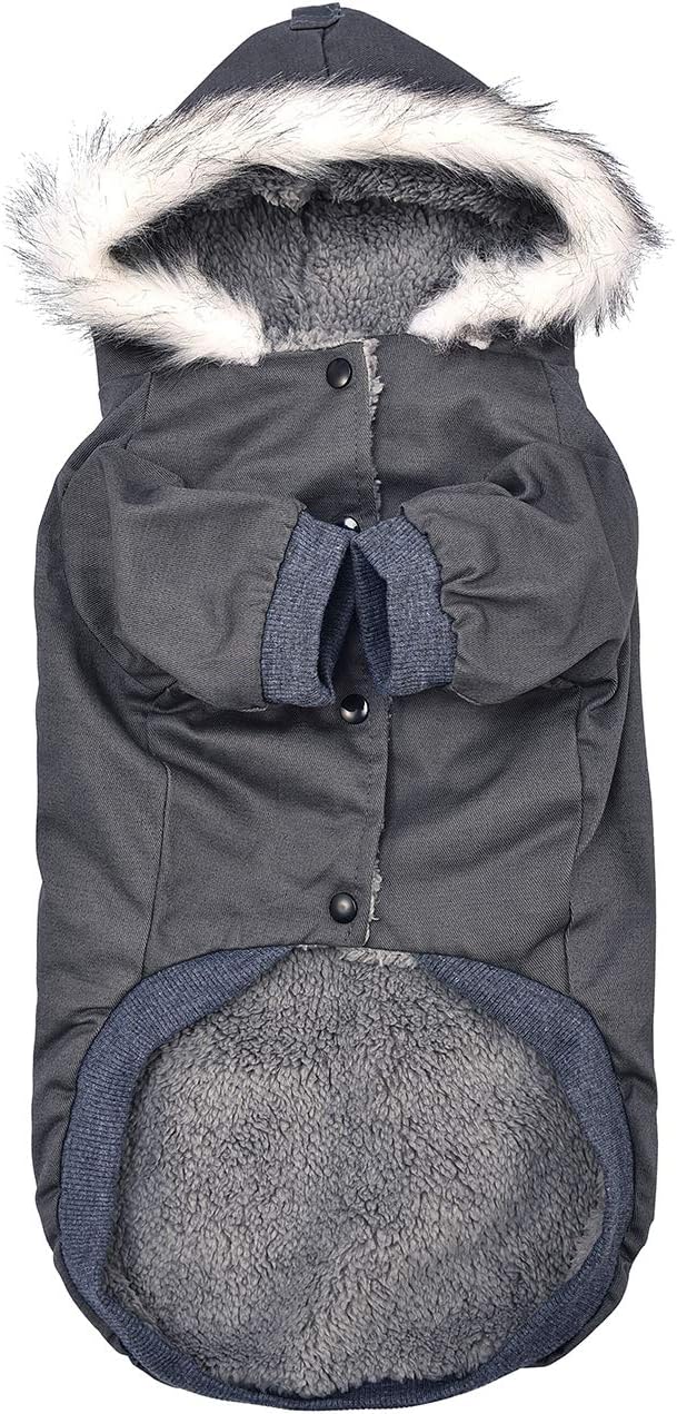 Warm Dog Hooded Trench Coat Windproof Parka Jacket for Cold Weather (M, Black Grey)