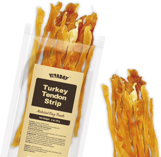 Turkey Tendons for Dogs, All Natural, Healthy Dog Treats, Long Lasting, Hypoallergenic Dog Chews, Rawhide Free, USA-Sourced, for Small Dogs, Strips, 3 oz Pack