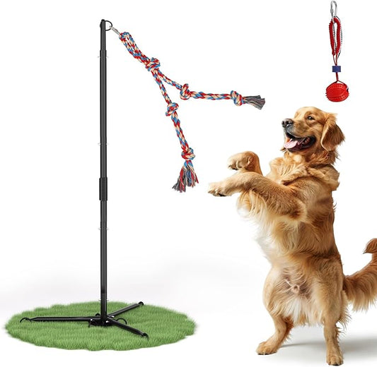 Outdoor Tug of War Dog Toy, Tether Interactive Dog Tug Toy Backyard Heavy-Duty Dog Solo Play Exercise Toy for Large Medium Dogs (Upgraded)