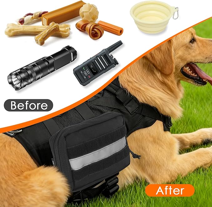 Yeebeny Service Dog Vest Harness Saddle Bag Backpack Pouch, Emotional Support Saddle Bag for Snacks, Poop Bags and Toys Practical Equipment Tactical Management Bag