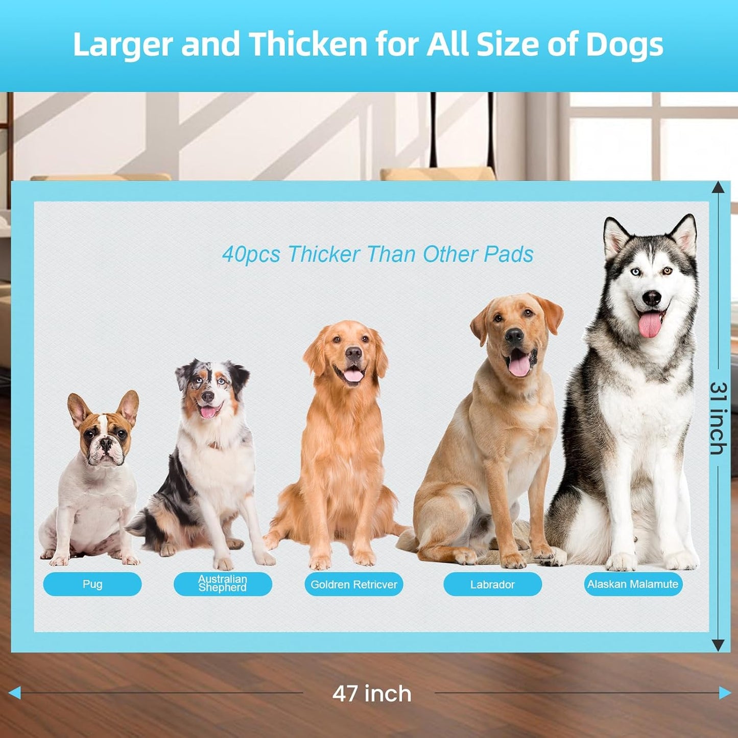 Puppy Pee Pads for Dogs Extra Large 31"x47" 100 Count, Leak-Proof & Super Absorbent, Thicken Disposable Potty Training Pads for Doggie Cats Rabbits, Quick Dry Pet Piddle Pad