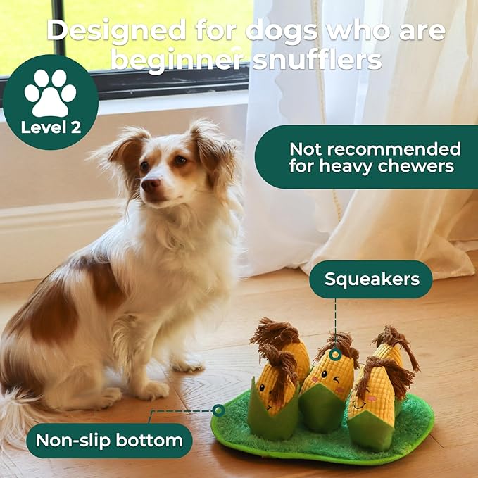 Squeaky Dog Toys for Snuffle Plush Stuffed Puppy Toy Treat Hide for Large, Medium, Small Dogs and Puppies Slow Feeder, Machine Washable, Toys for Dogs to Keep Them Busy, Corn Maze