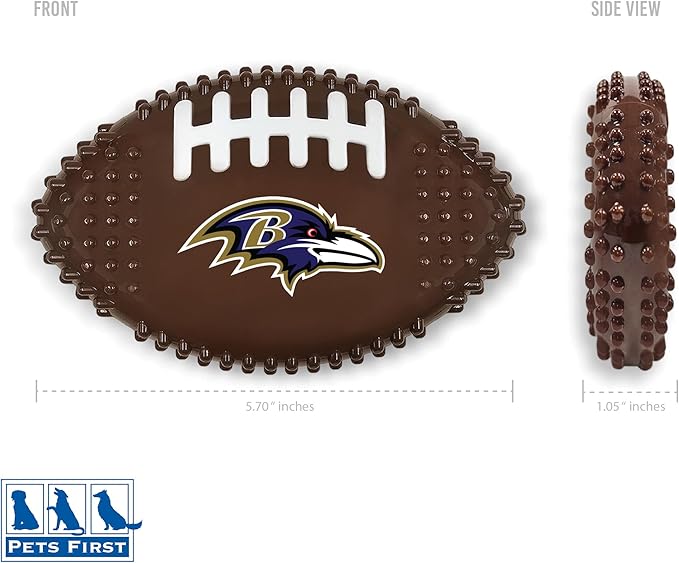 NFL Baltimore Ravens Mega- Chew Hard Nylon Bacon-Flavored Dog Bone Football Chew Toy Interactive Tasty Fun Dog Chewy Toys Indestructible Strong Durable Tough Pet Biting Playtoy for Aggressive Chewers