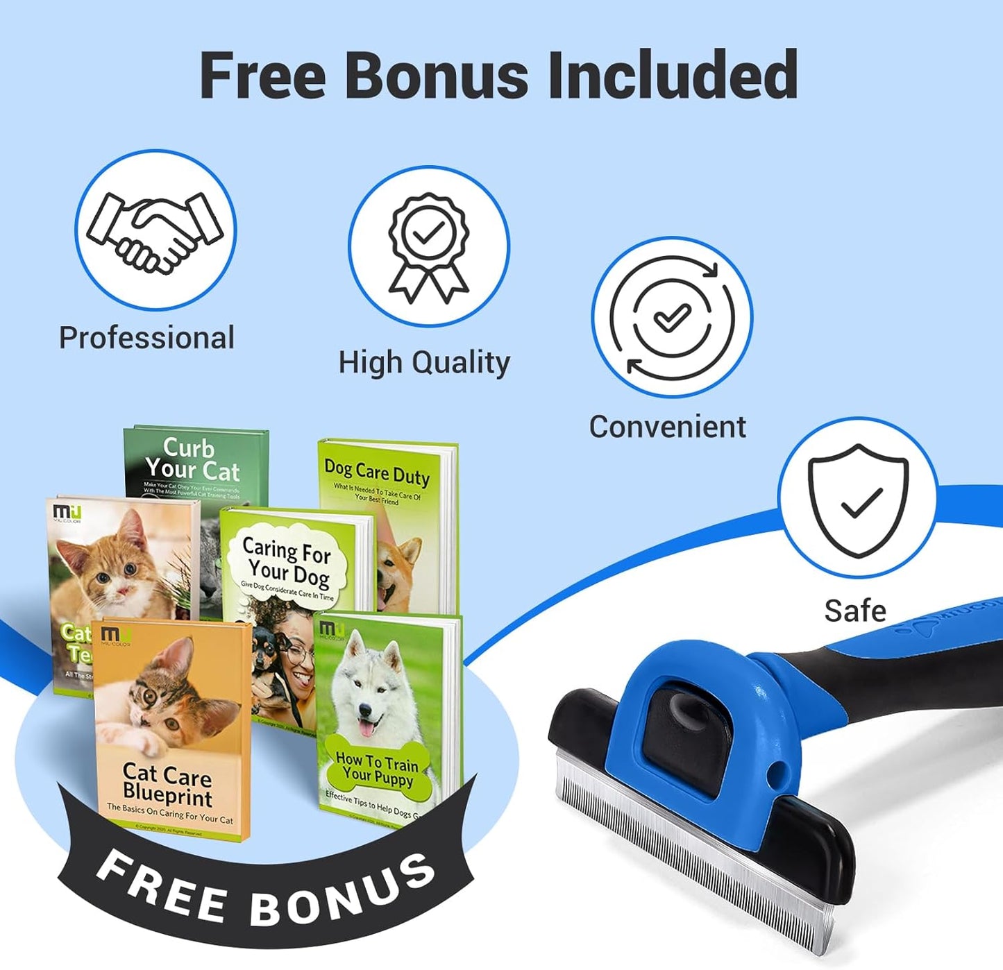 MIU COLOR Pet Grooming Brush, Deshedding Tool for Dogs & Cats, Effectively Reduces Shedding by up to 95% for Short Medium and Long Pet Hair (Navy Blue)