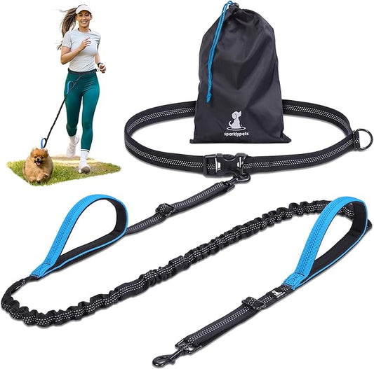 SparklyPets - Hands Free Dog Leash with Reflective Stitches - Waist Leash for Dog Walking, Hiking, Training, Jogging, Canicross, Running - for Small Dogs