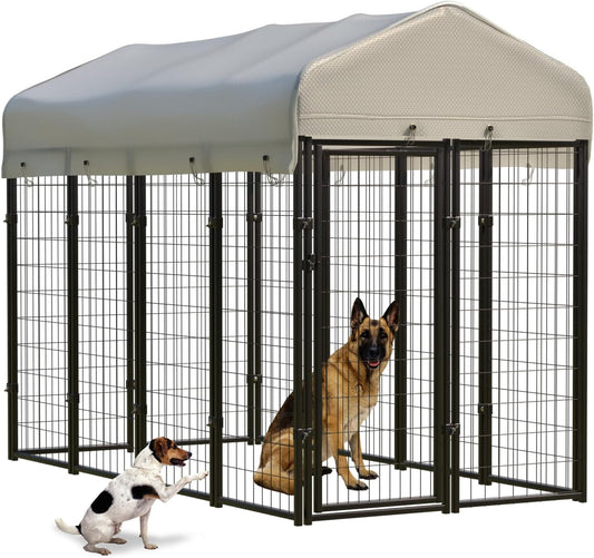 12 Panels Large Dog Kennel Outside Outdoor with Roof Heavy Duty Dog Kennel Outdoor Indoor Dog Playpen Enclosure Pet Pen House Fence Yard Yard for Small Medium Large Dogs 8'x4'x6'