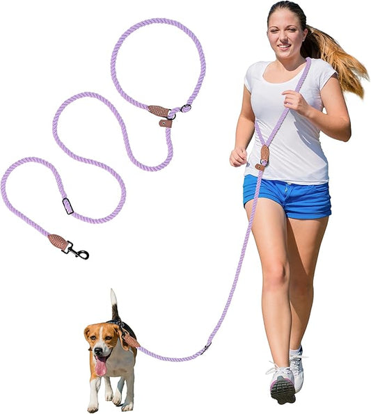Mile High Life Hands Free Dog Leash, Crossbody Waist Leash with Genuine Leather Connection, Multifunctional Adjustable Slip Lead for Dog Walking Running (Purple, MF)