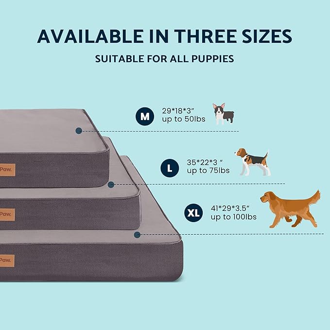 Orthopedic Memory Foam Dog Bed for Extra Large Dogs, Waterproof Lining and Non-Slip Bottom, Removable and Machine Washable Cover (41" x 29", Up to 100LBs)