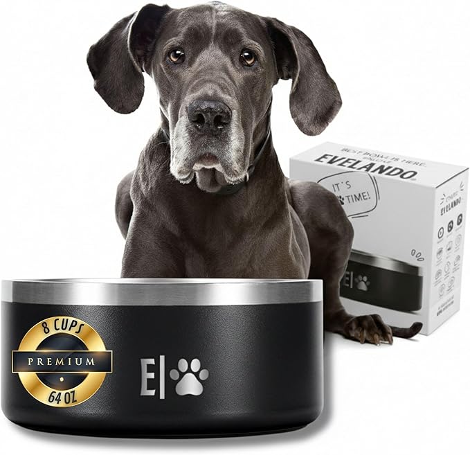 EVELANDO® 64 oz Stainless Steel Dog Bowl – 8-Cup Non-Slip, BPA-Free Feeder for Medium & Large Dogs – Indoor/Outdoor Water Dish for Pets – Easy-to-Clean Metal Feeding Solution