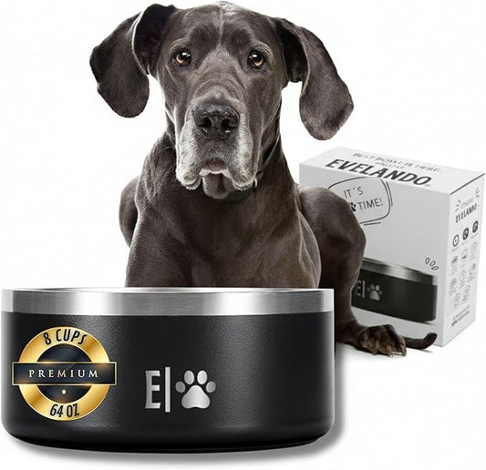 EVELANDO® 64 oz Stainless Steel Dog Bowl – 8-Cup Non-Slip, BPA-Free Feeder for Medium & Large Dogs – Indoor/Outdoor Water Dish for Pets – Easy-to-Clean Metal Feeding Solution