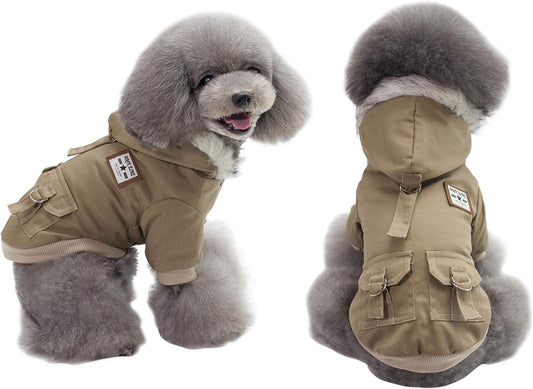 Warm Dog Hooded Trench Coat Windproof Parka Jacket for Cold Weather (S, Khaki)