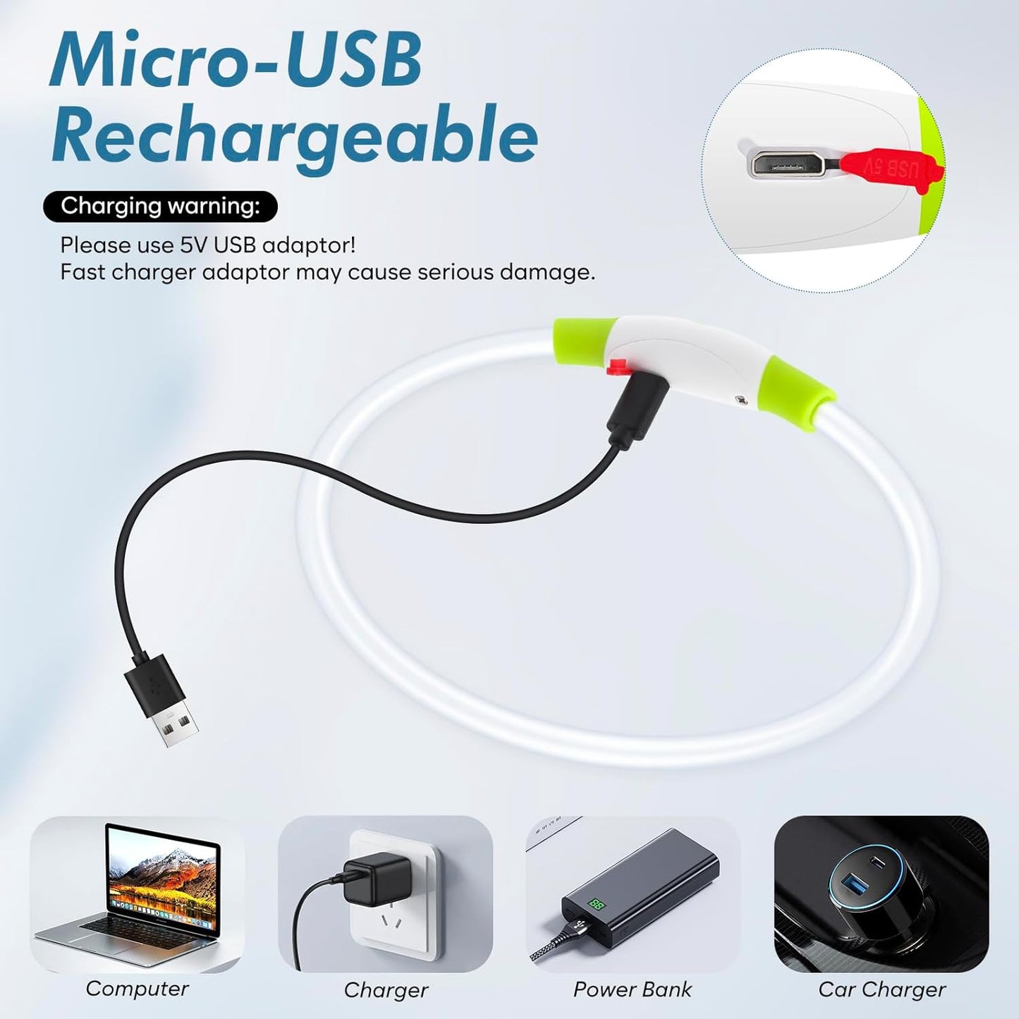 BSEEN Light Up Dog Collar - LED Dog Collar Rechargeable, Glowing Pet Collars for Small Medium Large Dogs, TPU Cuttable Lighted Puppy Collar, Safety Dog Lights for Night Walking (Green 70cm)