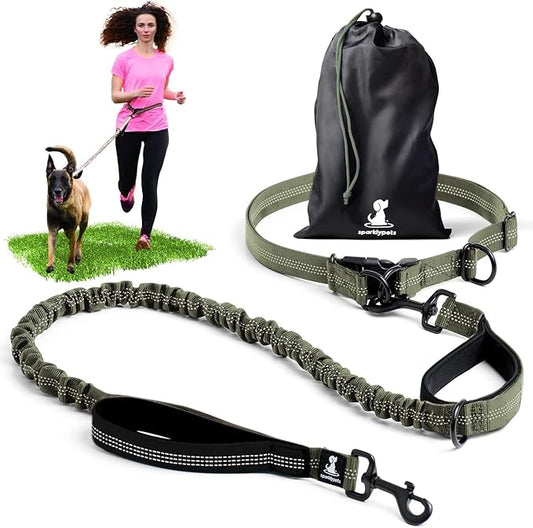 SparklyPets - Hands Free Dog Leash with Reflective Stitches - Waist Leash for Medium & Large Dogs Walking, Hiking, Training, Jogging, Canicross, Running