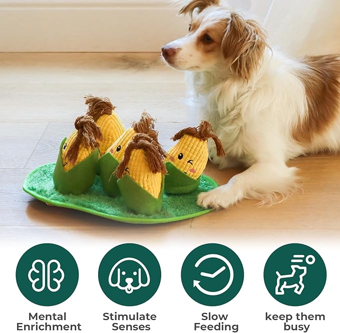 Squeaky Dog Toys for Snuffle Plush Stuffed Puppy Toy Treat Hide for Large, Medium, Small Dogs and Puppies Slow Feeder, Machine Washable, Toys for Dogs to Keep Them Busy, Corn Maze