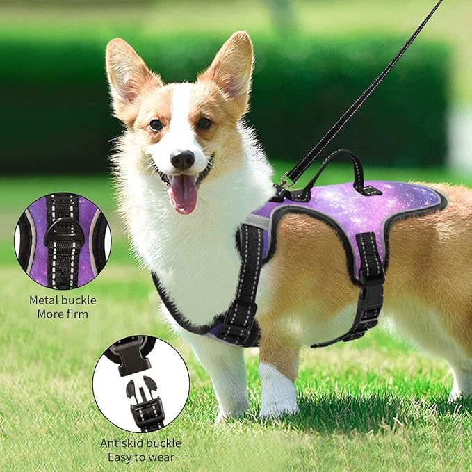 xigua Galaxy Dog Harness, No Pull Pet Vest Harness Reflective Breathable Small & Medium Dog Harness with Nylon Handle