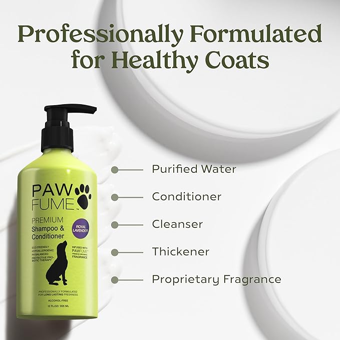 PAWFUME Dog Shedding Shampoo and Conditioner, Royal Lavender, 2-Pack – Nourish & Detangle for Silky Soft Coat – Probiotic, Deep-Cleaning, pH-Balanced – Salon-Quality Shedding Shampoo for Dogs