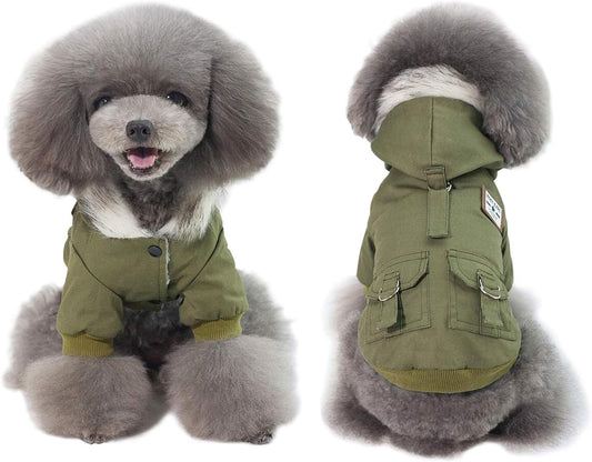 Warm Dog Hooded Trench Coat Windproof Parka Jacket for Cold Weather (M, Green)