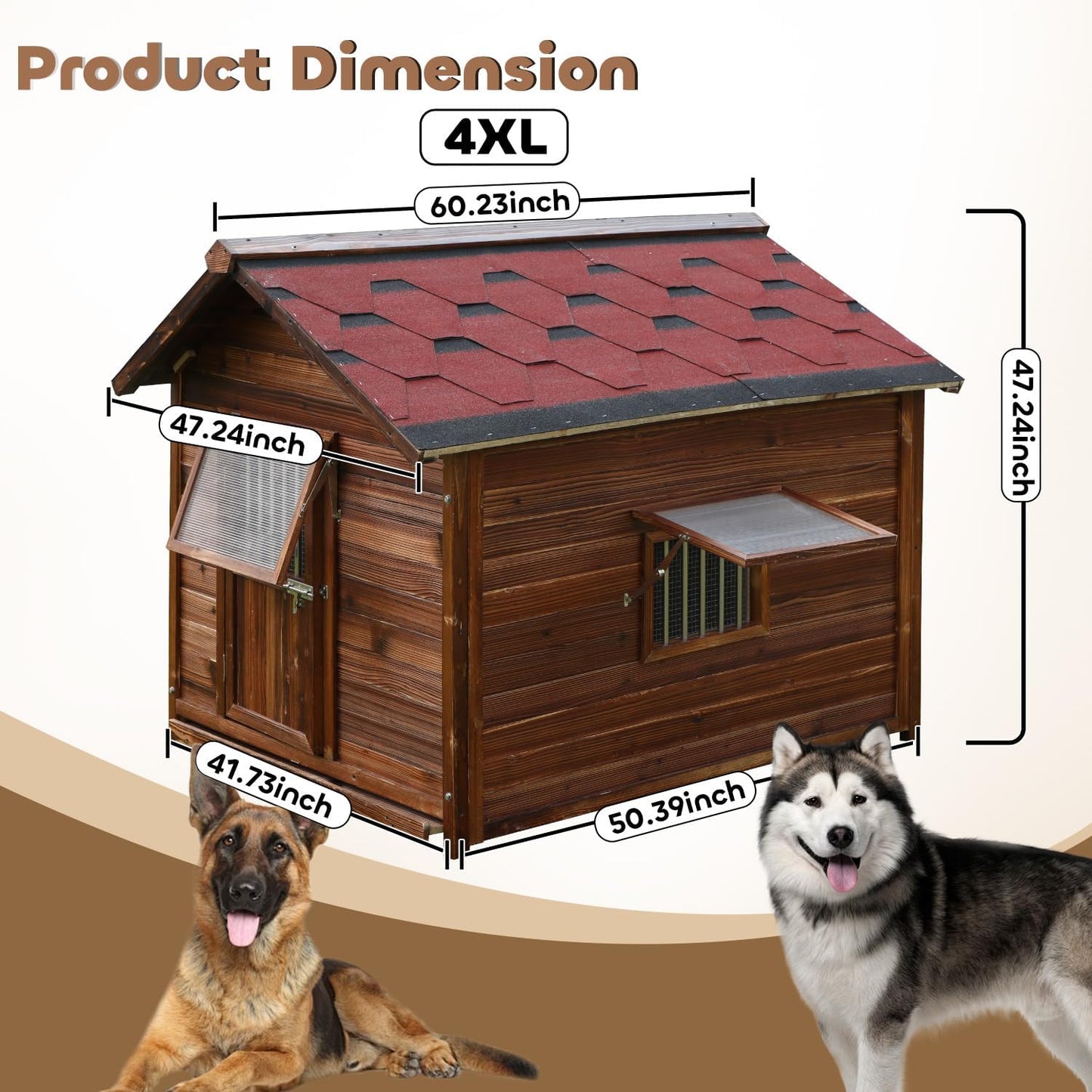 Large Pine Wood Dog House Outdoor with Removable Elevated Floor,Lockable Door,Adjust Windows,Easy to Clean,Safe Dog Kennel Outdoor for Large Breed