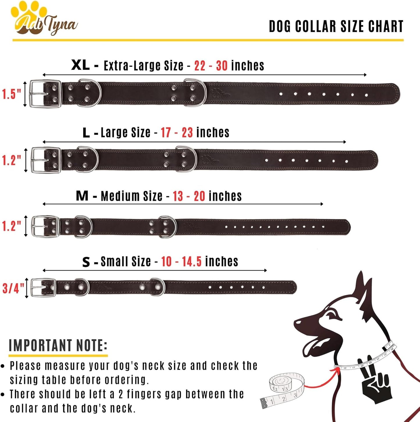 ADITYNA Heavy Duty Black Leather Dog Collar - Soft and Strong Medium Dog Collar for Walking, Training, Hiking, and Running (Medium: Fit 13" - 20" Neck, Black)