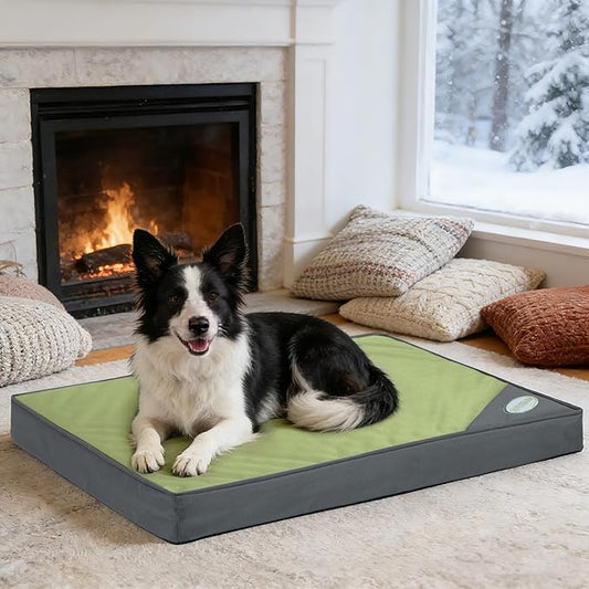 Orthopedic Outdoor Waterproof Dog Beds for Medium Dogs, Washable Pet Bed with Egg Crate Foam Pet Bed Mat for Crate and Removable Oxford Fabric Cover,36"x 26", Dark Green