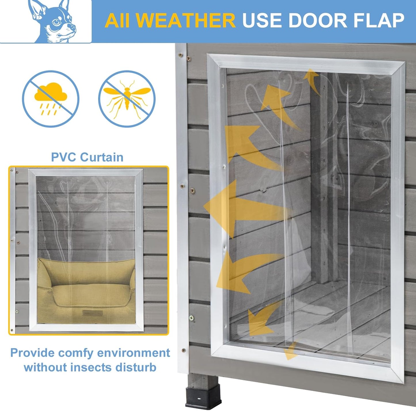 Large Dog House Outdoor Weatherproof Wooden Igloo Dog House with Raised Feet for Small to Large Dogs, Dog Houses Breed with Removable Floors, Waterproof House for Dogs Outside PET65