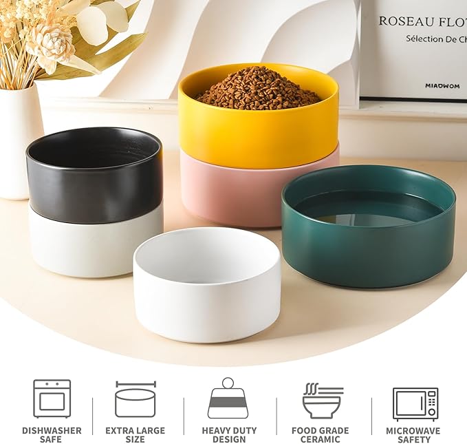 6'' Ceramic Dog Bowl - 30Oz Classic Dogs Food & Water Bowl for Small and Medium Breed Dogs, Heavy Duty Non-Slip Dog Dishes, Food Grade Stoneware Pet Bowl, Dishwasher & Microwave Safe, Yellow