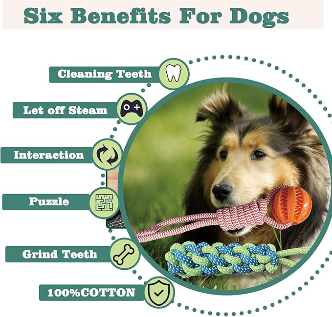 Interactive Dog Toys Tug of War Dog Toy for Small/Medium/Large Dogs,Teething Rope for Teeth Cleaning,Puzzle Ball for Chewing,Dog Bungee Tug Toy Kit, Blue