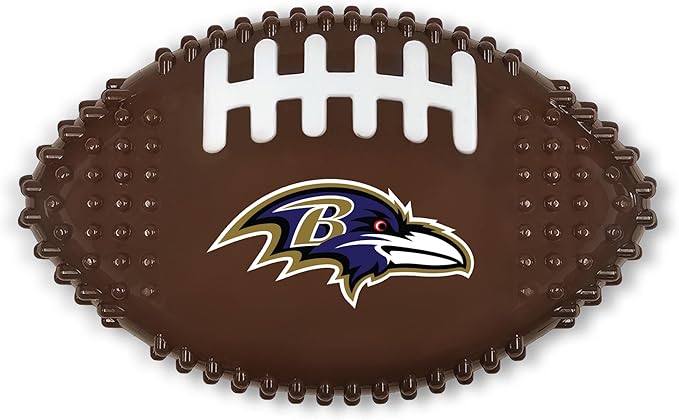 NFL Baltimore Ravens Mega- Chew Hard Nylon Bacon-Flavored Dog Bone Football Chew Toy Interactive Tasty Fun Dog Chewy Toys Indestructible Strong Durable Tough Pet Biting Playtoy for Aggressive Chewers
