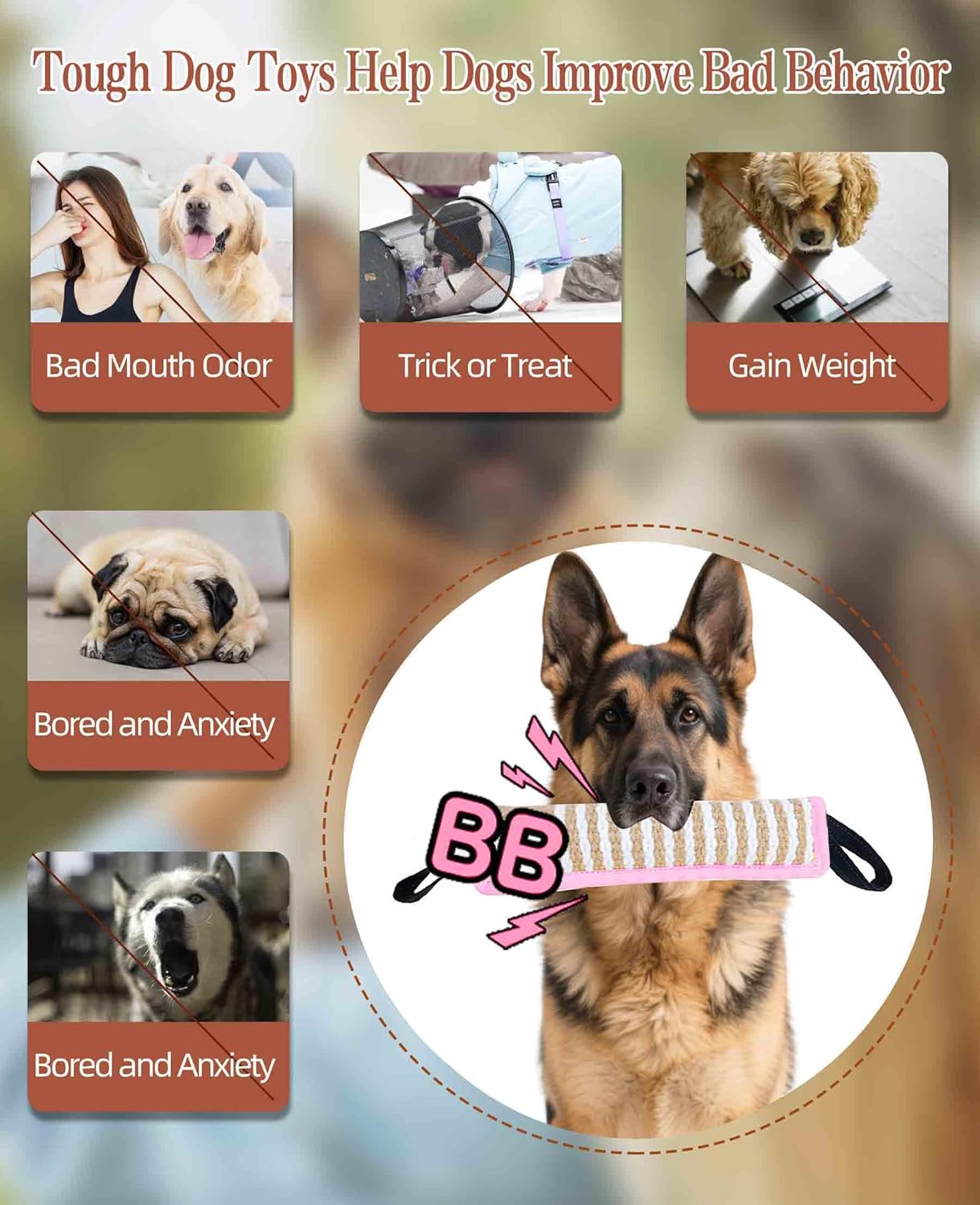 Clysoru Tug Toy for Dogs Squeaky Toy with 2 Strong Handles Lasting Training Equipment Puppy to Large Dog Interactive Toys of War Pull Indestructible Rope Pet Crinkle Teething (Pink)