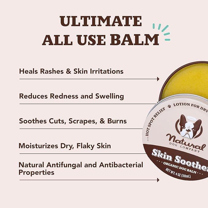 Natural Dog Company Skin Soother Balm for Dogs – 1oz Tin All Natural Hot Spot & Rash Relief – Organic Itchy Skin Soothing Moisturizer for Dry, Red, Crusty Skin – Lick-Safe Dog Balm, Made in USA