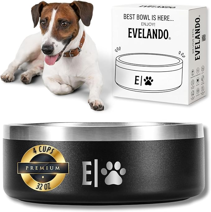EVELANDO® 32 oz Premium Stainless Steel Dog Bowls – Triple-Insulated Pet Dish Keeps Water Cold & Food Warm – BPA-Free, Non-Slip Base – Durable & Elegant Feeding Bowl for Small & Medium Dogs & Cats