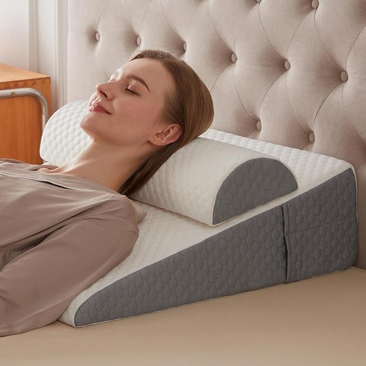 Wedge Pillow with Adjustable Pillow, 7.5" Wedge Pillow for Acid Reflux and Back Pain Relief, Snoring, Bed Wedge Pillows for Sleeping After Surgery. Cooling Memory Foam Top