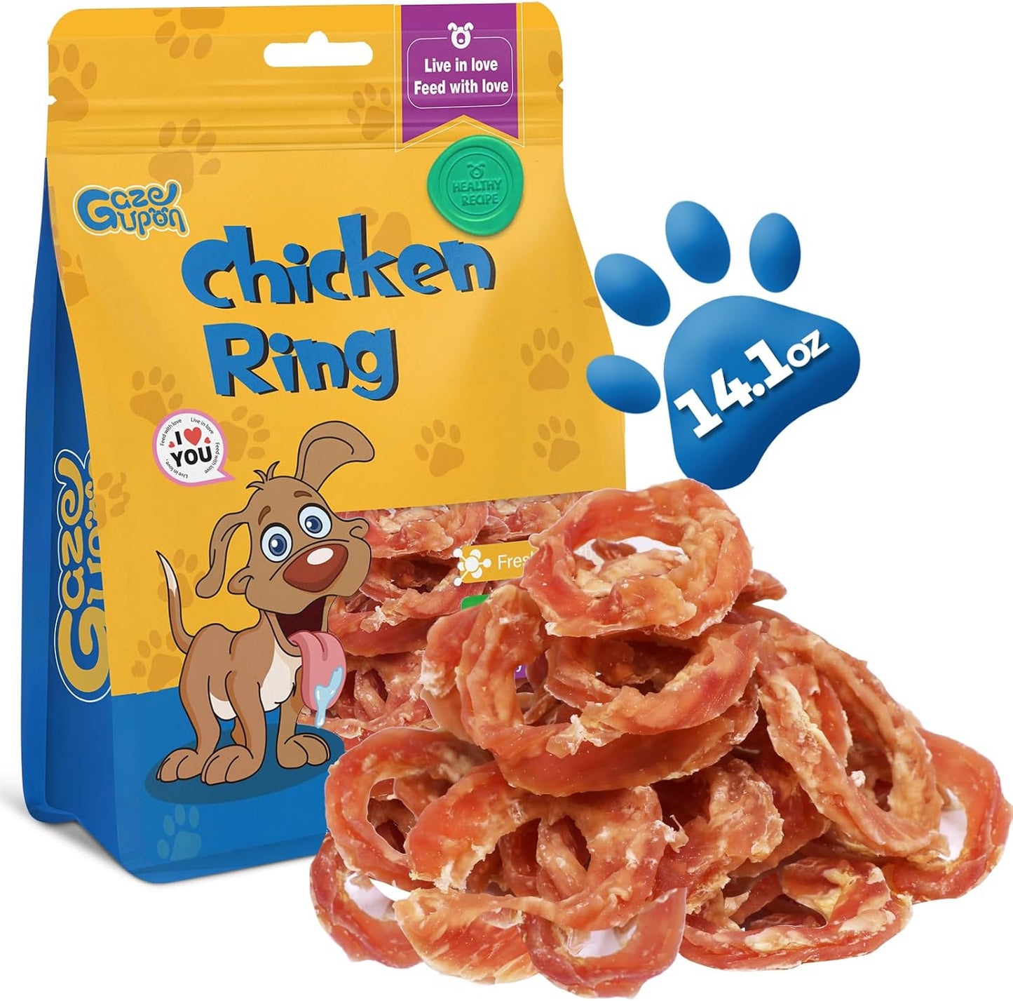 gazeupon Dog Treats Chicken Jerky Rings, Natural Chicken Breast, Healthy Training Rewards for Dogs w/Glucosamine Chondroitin