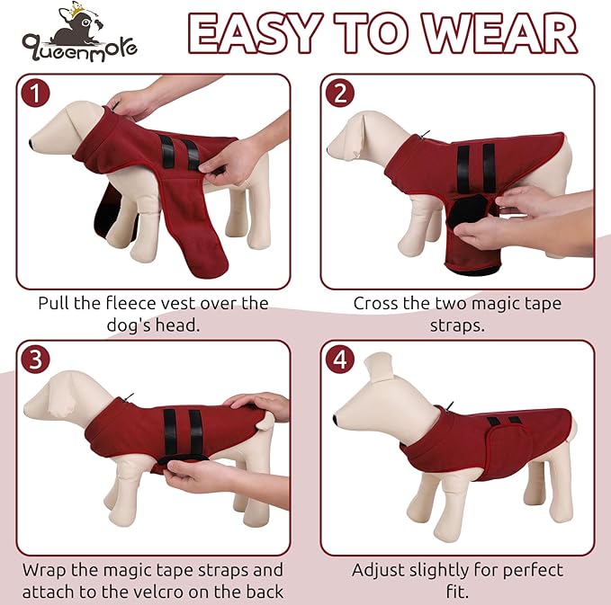 Queenmore Large Dog Sweater, Soft Fleece Vest Pullover Dog Jacket with Leash Hole, Warm Winter Dogs Clothes Cold Weather Doggy Dachshund Sweaters for Large Dogs Cats Boy or Girl (Burgundy, L)