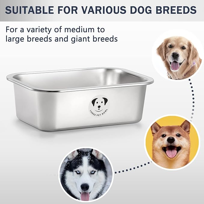 Stainless Steel Dog Bowls for Large Dogs, 0.85 Gallons High Capacity Metal Food Dog Bowls Extra Large Water Bowl for Dogs