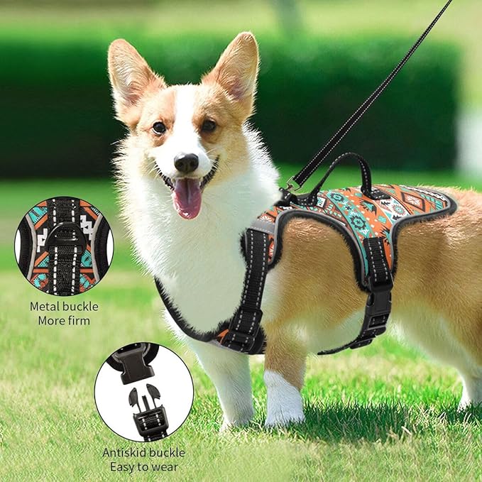 xigua Aztec Geometric Dog Harness, No Pull Pet Vest Harness Reflective Breathable Small & Medium Dog Harness with Nylon Handle