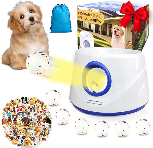 Automatic Ball Launcher for Dogs, Dog Ball Thrower with 19-32-45Ft Distance, Rechargeable Automatic Launcher with 6 Balls (2.2"), Dog Ball Launcher for Small & Medium Blue