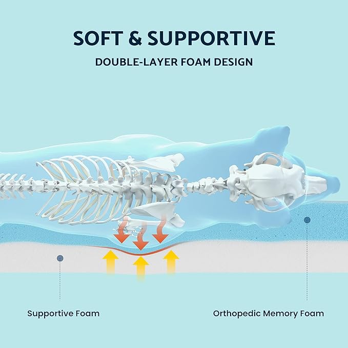 Washable Cooling Pet Bed for Small, Medium Dogs & Cats, Certipur-Us Certified Memory Foam Pet Bed with Waterproof Inner Liner (29" x 18", Up to 50LBs)