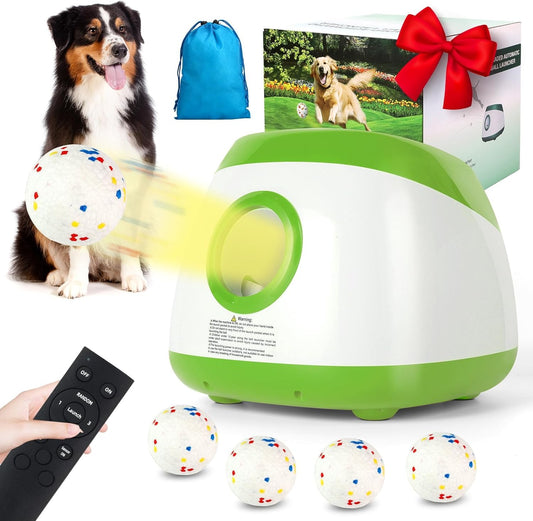 Automatic Ball Launcher for Dogs, 40-80Ft Distance Dog Ball Thrower Launcher, Rechargeable Automatic Dog Balls Launchers with 4 Balls (2.5"), Remote Control Thrower for Medium/Large Dogs (Green)