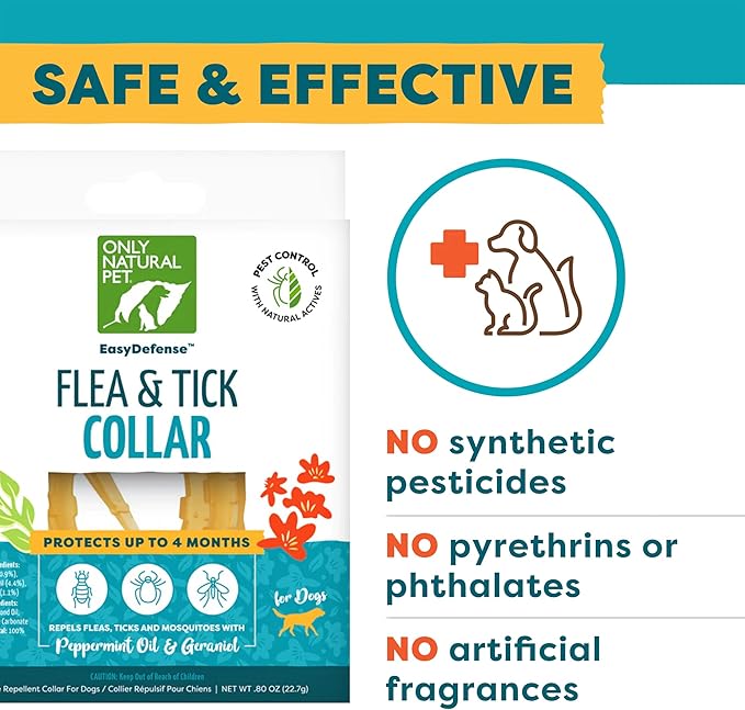 Only Natural Pet EasyDefense Flea & Tick Dog Collar - Canine Flea Control Collars - One Size Fits All - Pet Care That Protects up to 4 Months - for Dogs (2 Packs)