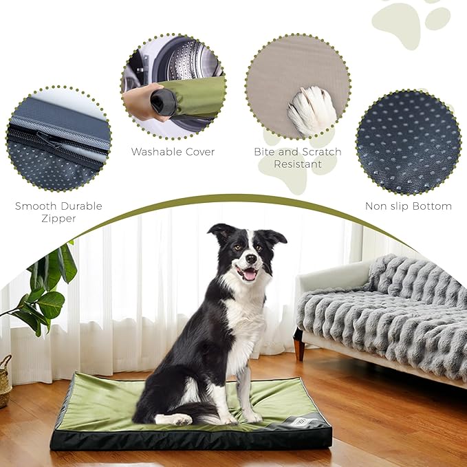 Orthopedic Outdoor Waterproof Dog Beds for Medium Dogs, Washable Pet Bed with Egg Crate Foam Pet Bed Mat for Crate and Removable Oxford Fabric Cover,36"x 26", Dark Green