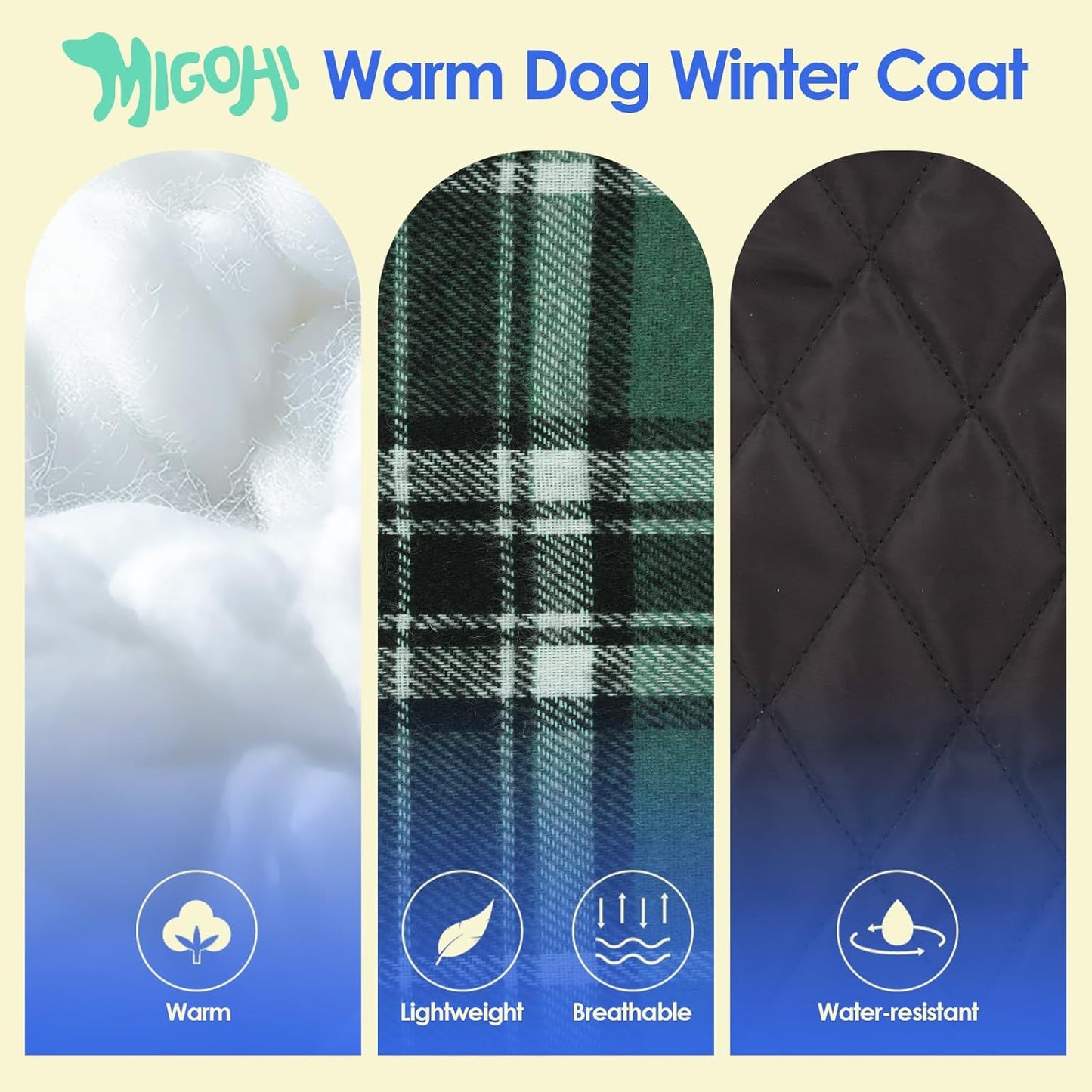 MIGOHI Reversible Winter Jacket for Dogs, Windproof Waterproof Coat for Cold Weather, British Style Plaid Warm Vest for Small Medium Large Dogs, Green 3XL