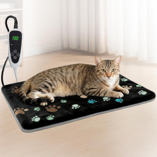 Pet Heating Pad 20x16 in with Smart Thermostat Switch and Power Line Protection Tube,Obtained MET and UL Dual Certification,Waterproof Pet Heating Pad for Dogs with Plush Fabric Cover-Black