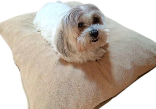 Durable Comfort Micro-Cushion Memory Foam Pet Dog Pillow Bed with Waterproof Liner + External Cover for S,M,L Dogs- Complete Set (Beige Coral Fleece, 48''x29'')