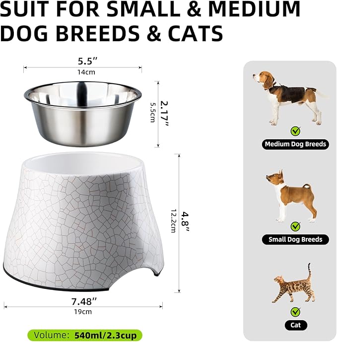 Elevated Dog Bowls with Stainless Steel Bowl, Prevention of Vertebrae Disease Dog Food Bowl, Non-Slip and High Capacity Pet Bowls Crackle Design M/2 Cup