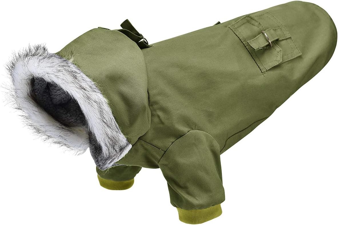 Warm Dog Hooded Trench Coat Windproof Parka Jacket for Cold Weather (S, Green)