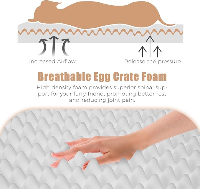 Orthopedic Outdoor Waterproof Dog Beds for Medium Dogs, Washable Pet Bed with Egg Crate Foam Pet Bed Mat for Crate and Removable Oxford Fabric Cover,36"x 26",Beige