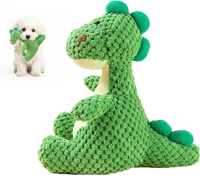 Squeaky Dinosaur Plush Toy for Small Medium Dogs, Textured Chew Toys for Teething Puppies, Fun Interactive Dog Toys for Boredom Relief and Mental Stimulation