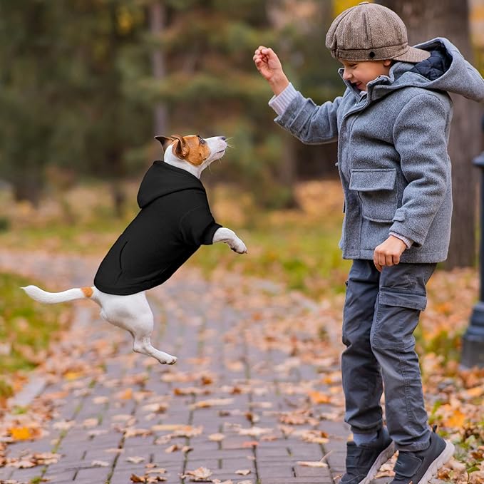 Dog Sweaters for Small Dogs,Dog Hoodies,Warm Fleece Sweatshirt with Hood & Pocket,Leash Hole,Cozy Cold Weather Puppy Clothes Pet Sweater for Small Dogs(Black,S)