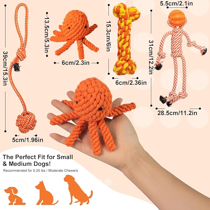 Puppy Chew Toys for Teething: Rope Dog Toys Durable Interactive Tug Play with Rubber Treat Ball for Small Medium Breed - Birthday Gift for Pet